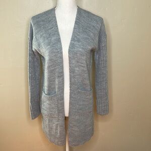 CENY Cardigan Sweater Gray Open Front Patch Pockets Rustic Knit & Feel NWT Sm